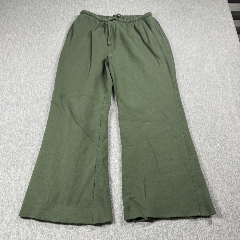 Wild Fable Sweatpants Womens Medium Green Wide Leg Raw Hem Fleece Loungewear